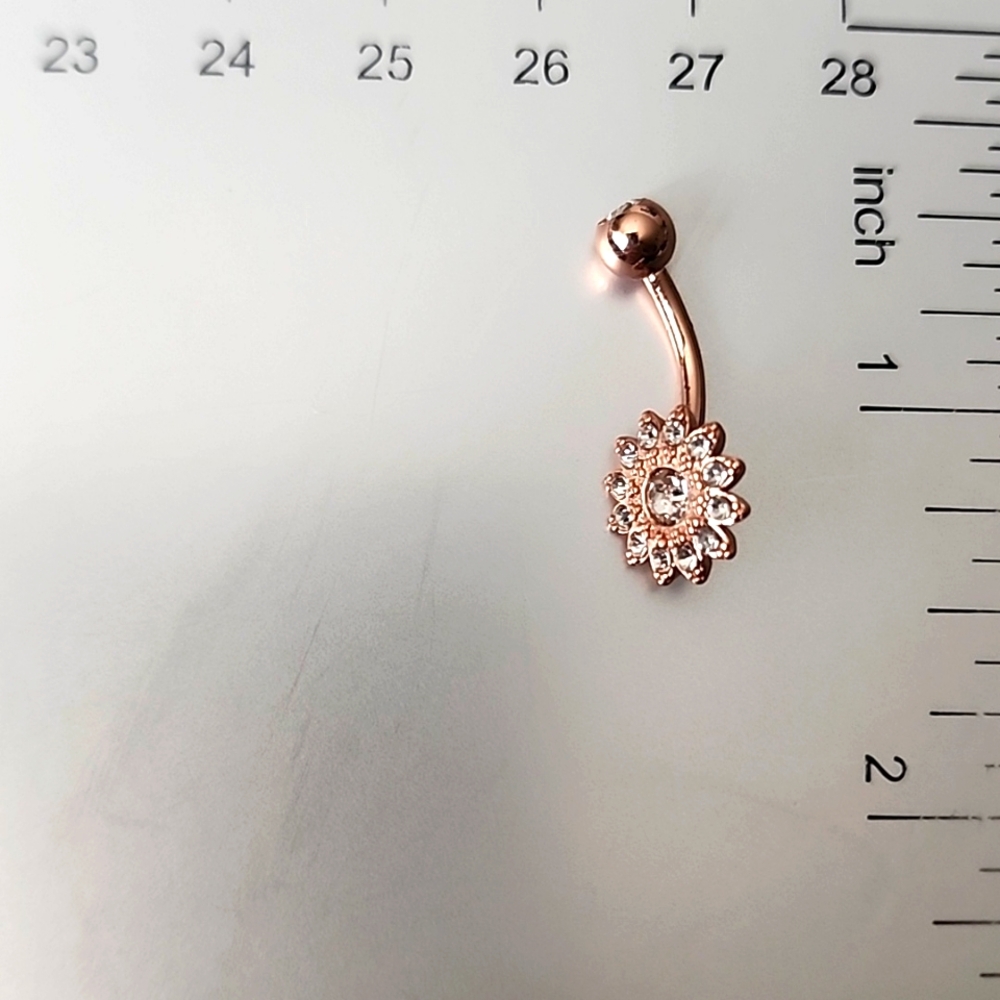 SUNFLOWER BELLY BUTTON RING SURGICAL STEEL ROSE Gold - Picture 3 of 3